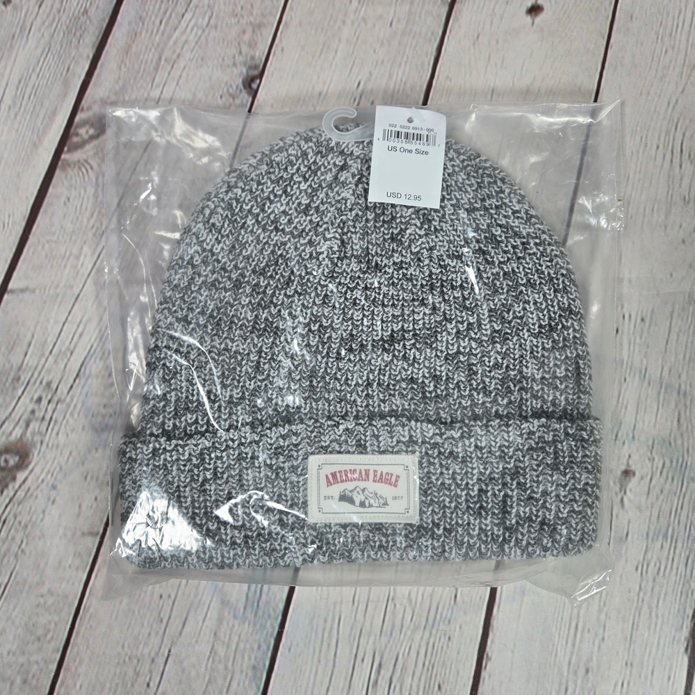 American Eagle Outfitters Mens Womens Knit Beanie Hat‎ Cap Black White One Size - Picture 6 of 6